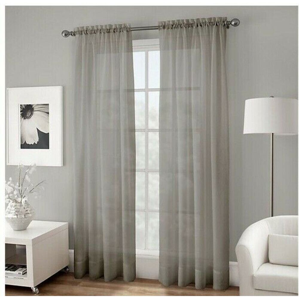 Platinum Collection Crushed Voile Sheer Curtain 95” Gray Rod Pocket 1 Panel